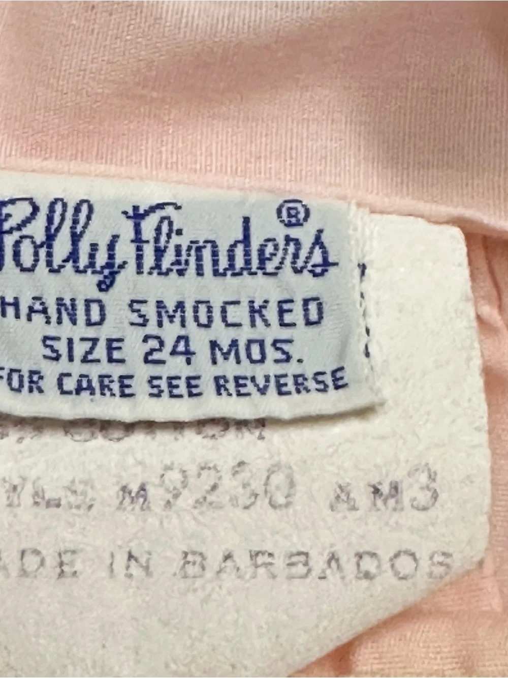 VTG Polly Flinders Girls Lt. Pink Smocked Summer Sundress 24M Lace Shoulder Ties